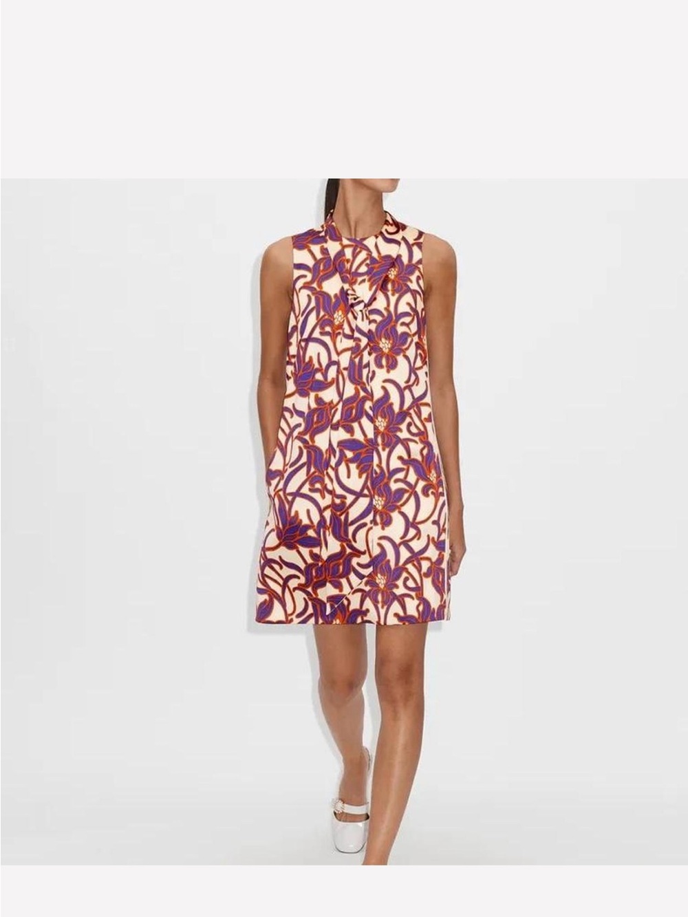 ME+EM Tulip Satin Sleeveless Floral Print Shift Dress